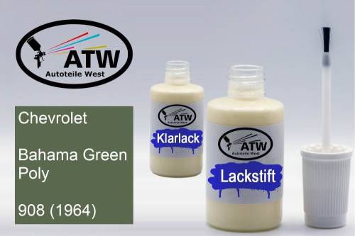 Chevrolet, Bahama Green Poly, 908 (1964): 20ml Lackstift + 20ml Klarlack - Set, von ATW Autoteile West.